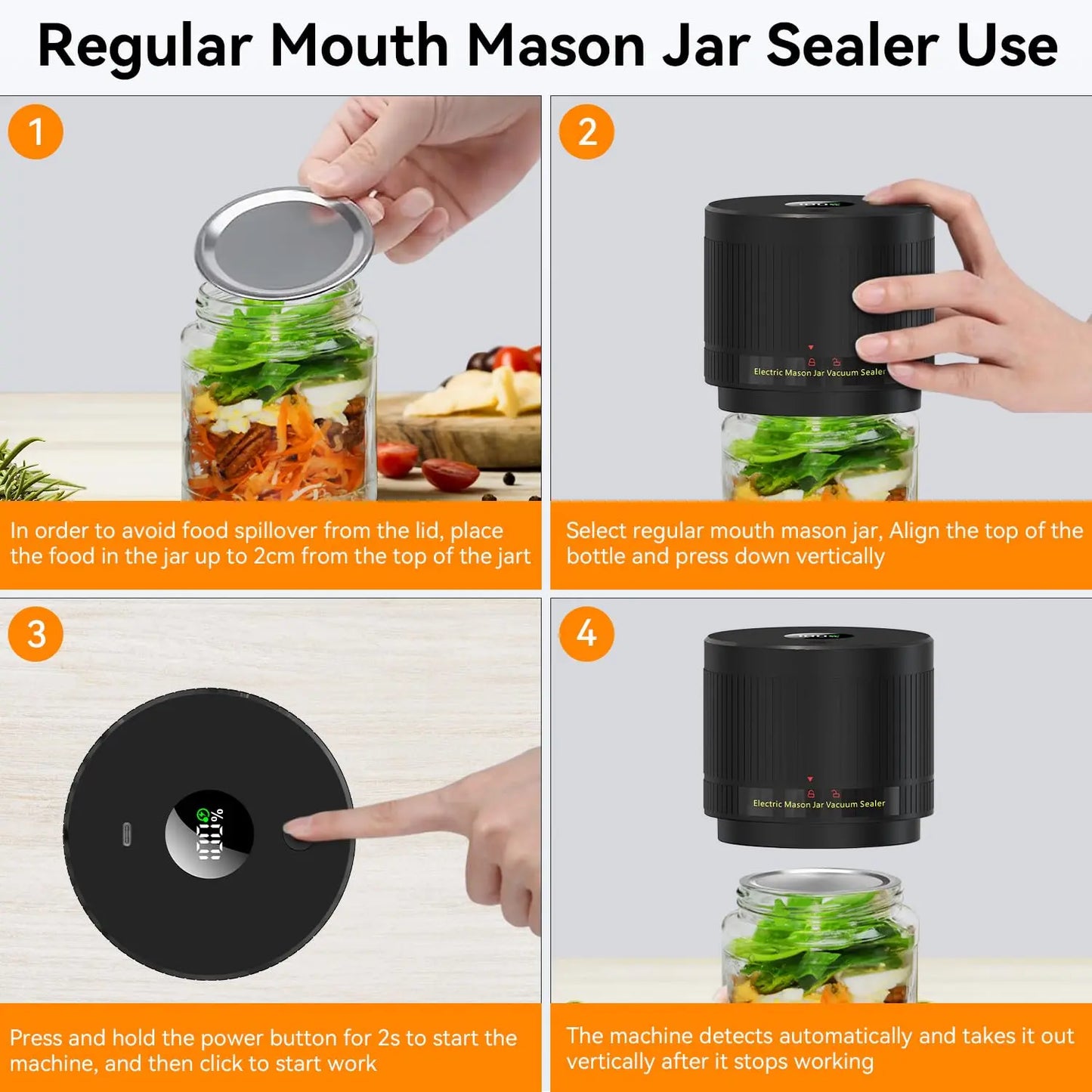 Mason Jar Vacuum Sealer - Electric Vacuum Sealer for Jars with Wide and Regular Mouth Mason Jars, Vacuum Sealing Machine for Food Storage - Black, Vacuum Sealer, Ever Jar - Mason Jar Vacuum, Vacuum Sealer, Electric Mason Jar Vacuum Sealer,