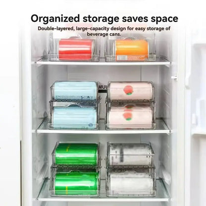 Kitchen Drawer Refrigerator Can Organizer, Dual Layer Rolling Foldable Automatic Storage Box, Beer Soda Beverage Holder, Space-Saving Solution, Refrigerator Accessories