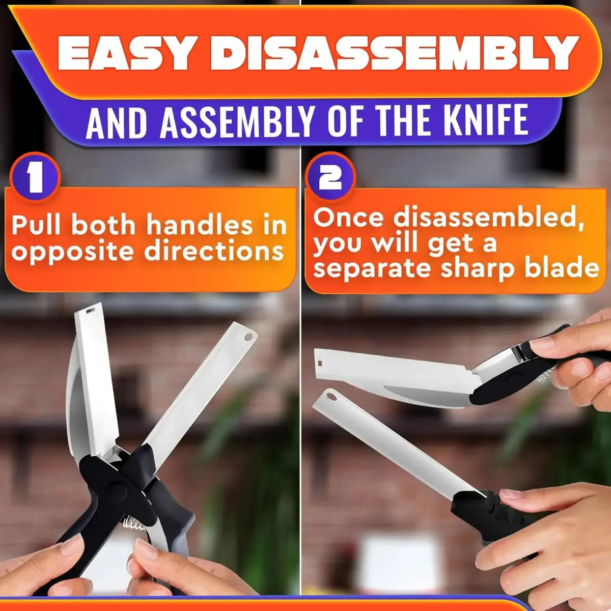 2 in 1 Kitchen Scissors for Food – Stainless Steel Blade & Plastic Cutting Board Scissors with Safety Lock | 9.6" Tomato Knife, Fruit & Vegetable Cutter – Easy-To-Use Kitchen Shears for Meat, Cheese