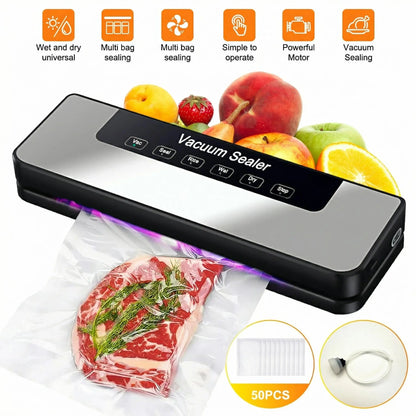 【Fathersdaygift】Vacuum Sealer Kit 65Kpa, Includes 50 Vacuum Sealing Bags, Features Dual Dry/Wet Modes, 6-In-1 Sealer Suitable for Storage and Sous Vide Cooking, Automatic Sealing Machine,Extends Food Freshness by 5 Times, a Modern Vacuum Sealing Device
