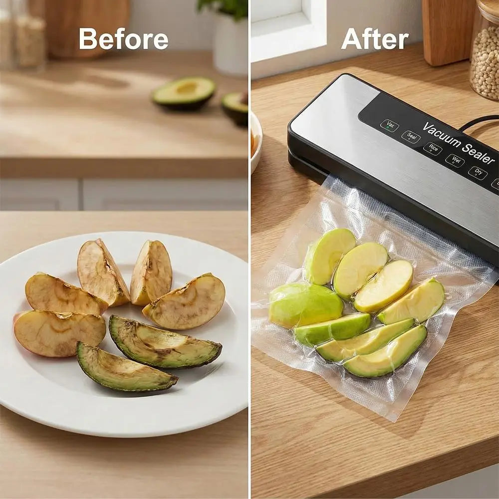 【Fathersdaygift】Vacuum Sealer Kit 65Kpa, Includes 50 Vacuum Sealing Bags, Features Dual Dry/Wet Modes, 6-In-1 Sealer Suitable for Storage and Sous Vide Cooking, Automatic Sealing Machine,Extends Food Freshness by 5 Times, a Modern Vacuum Sealing Device