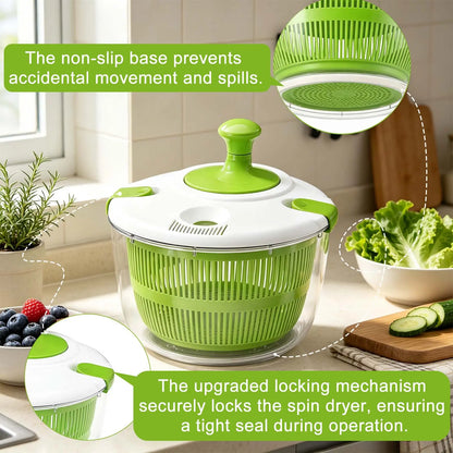 Salad Spinner 5L with Bowl & Colander, Manual Lettuce Spinner & Vegetable Dryer, Multi-Use Fruit and Vegetable Washer, Produce Dryer Strainer, Pasta & Fries Spinner for Kitchen Meal Prep and Salad Making Utensils Basket Plastic Multifunction Sturdy