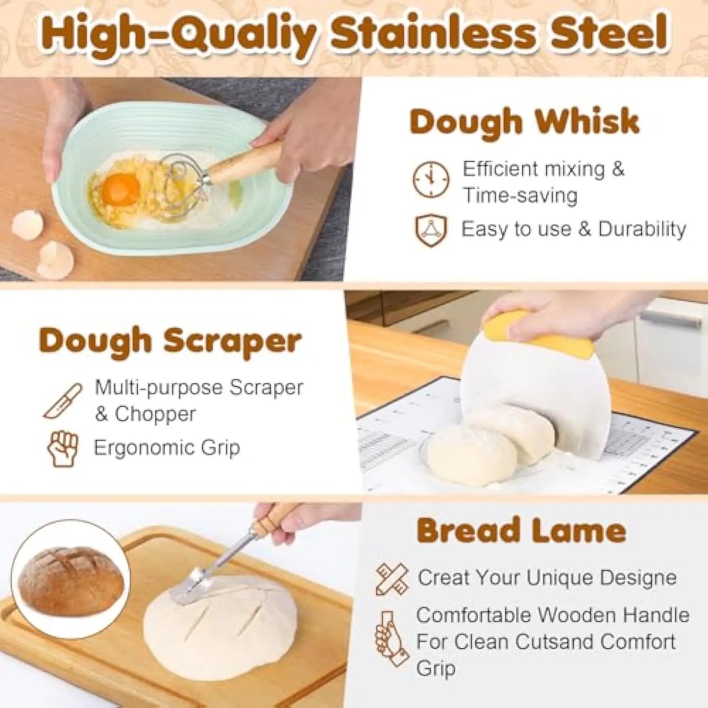 Bread Starter Jar, 34OZ Sourdough Starter Jar Kit-24Pcs Kits for Homemade with 2 Proofing Baskets, Dough Whisk Scrapers, Bread Lame and Stencils