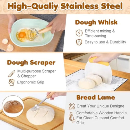 Bread Starter Jar, 34OZ Sourdough Starter Jar Kit-24Pcs Kits for Homemade with 2 Proofing Baskets, Dough Whisk Scrapers, Bread Lame and Stencils