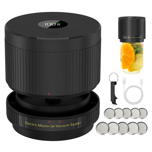 Mason Jar Vacuum Sealer - Electric Vacuum Sealer for Jars with Wide and Regular Mouth Mason Jars, Vacuum Sealing Machine for Food Storage - Black, Vacuum Sealer, Ever Jar - Mason Jar Vacuum, Vacuum Sealer, Electric Mason Jar Vacuum Sealer,