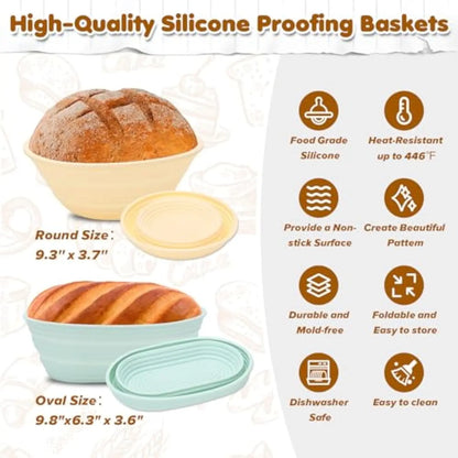 Bread Starter Jar, 34OZ Sourdough Starter Jar Kit-24Pcs Kits for Homemade with 2 Proofing Baskets, Dough Whisk Scrapers, Bread Lame and Stencils