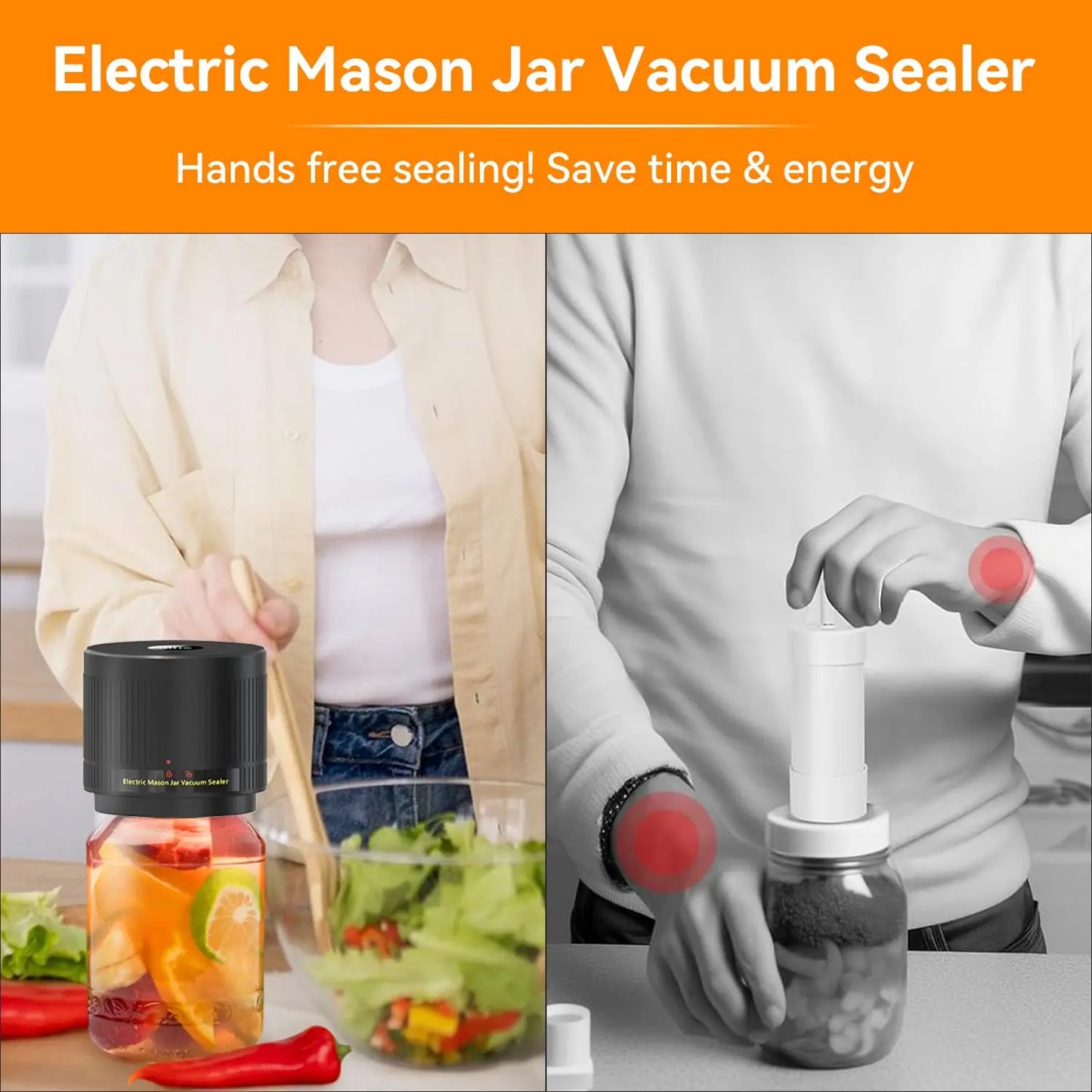 Mason Jar Vacuum Sealer - Electric Vacuum Sealer for Jars with Wide and Regular Mouth Mason Jars, Vacuum Sealing Machine for Food Storage - Black, Vacuum Sealer, Ever Jar - Mason Jar Vacuum, Vacuum Sealer, Electric Mason Jar Vacuum Sealer,