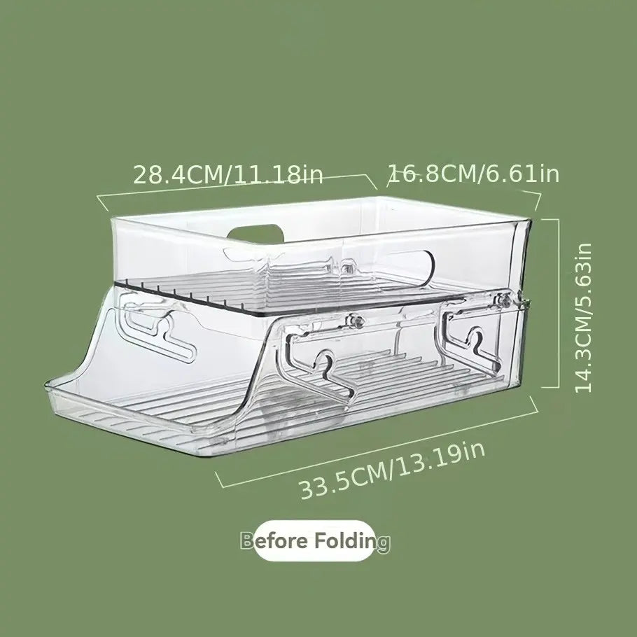 Kitchen Drawer Refrigerator Can Organizer, Dual Layer Rolling Foldable Automatic Storage Box, Beer Soda Beverage Holder, Space-Saving Solution, Refrigerator Accessories